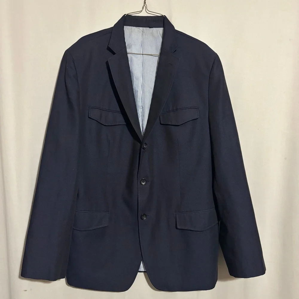 Banana Republic Tailored Fit Dark Blue 44R Men's Blazer 82% Wool 18% Linen